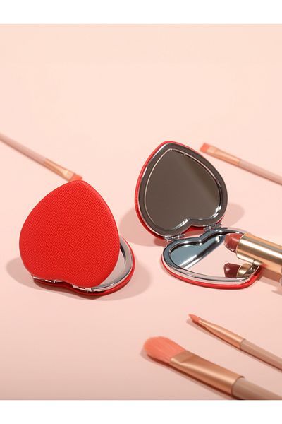 choice2 AE-0121-RD 1PC Double Sided Makeup Mirror Red Pink Blue Khaki Simple Style Grunge Design | Metal Des