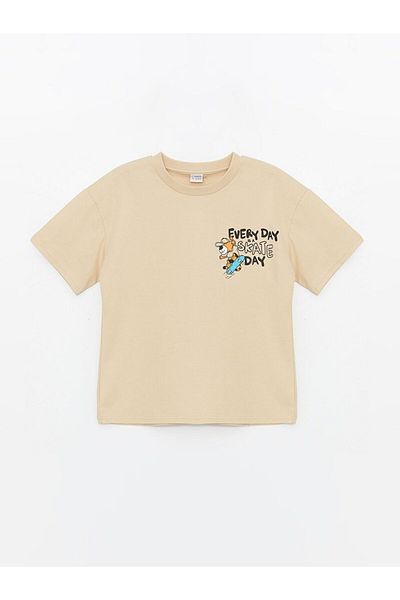 LC Waikiki Beige Oversize Crew Neck Boy's T-Shirt