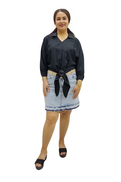 HELLİE Shirt Collar Front Tie Chiffon Blouse