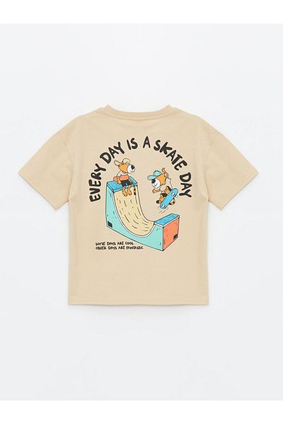 LC Waikiki Beige Oversize Crew Neck Boy's T-Shirt