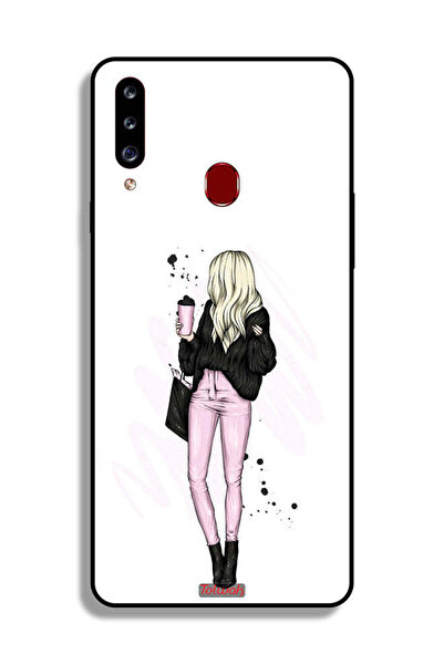 Tolwak Samsung Galaxy A20s Protective Case Cover Girl Holding Coffee Cup Art