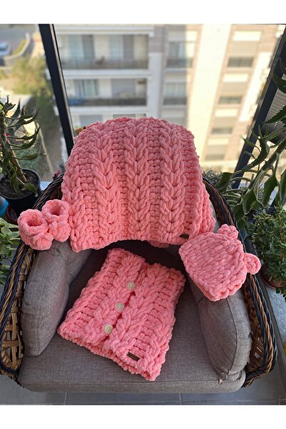 Alizee Puffy el örgüsü bebek battaniyesi seti