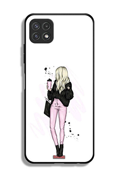 Tolwak Samsung Galaxy A22 5G Protective Case Cover Girl Holding Coffee Cup Art