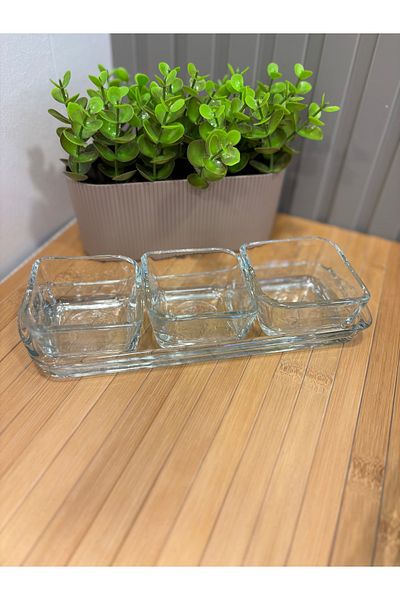 Snow Homs 3 Compartment Breakfast Tray with Glass Tray Turkish Delight Snack Bowl Dragee