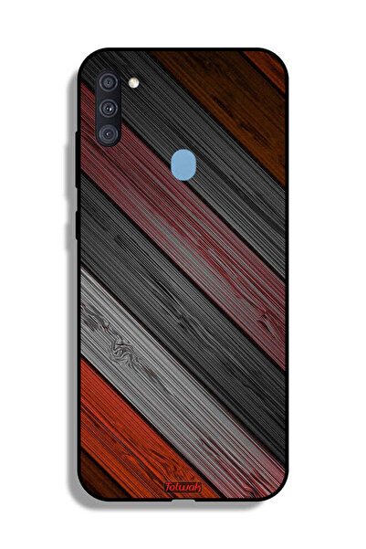 Tolwak Samsung Galaxy A11 Protective Case Cover Colored Wooden Pattern