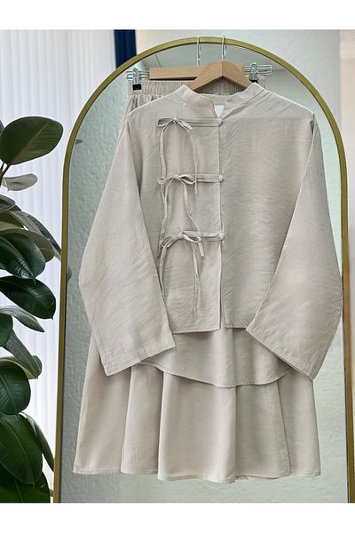 MİHRA STORE Orelinda Lace Detailed Skirt Suit-Eu3008 Stone