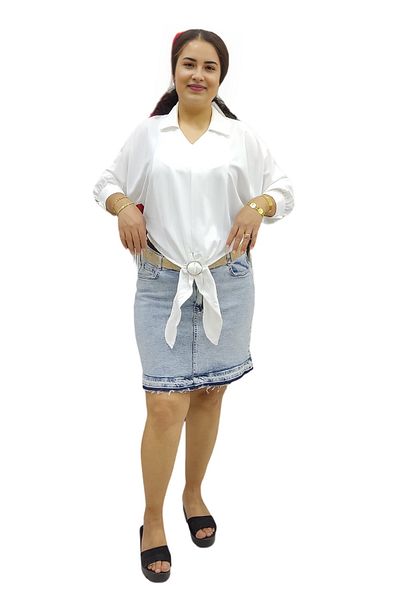 HELLİE Shirt Collar Front Tie Chiffon Blouse