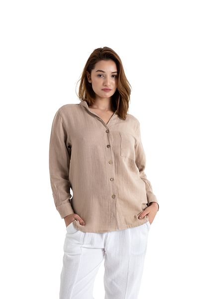 PANCHY CANKY Slim fit 2 Layer Muslin Γυναικείο πουκάμισο με γιακά Judge 100% βαμβάκι