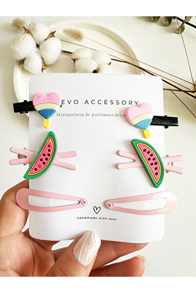 NevoAccessory مجموعة مشابك مكونة من 3 قطع على شكل بطيخ وقلب للأطفال