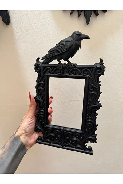 Phigo Gothic Raven Frame 25X14Cm 3D Printing Name Writable Decorative Dark Style Accessory