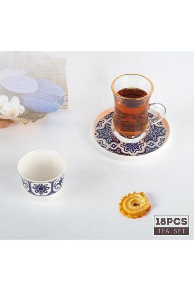 Bien Servi 18-Piece Mosaic Pattern Elegant Design Tea Set Multicolor