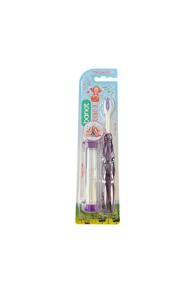 Banat Acrobat Junior Children's Toothbrush with Hourglass Gift (Purple) - Handle That Can Be Attached to a Glass