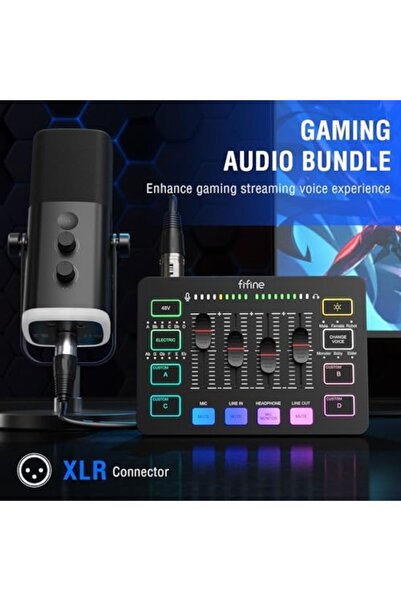 Fifine Gaming Equipment Bundle, Dynamic XLR/USB Gaming Microphone Set with Streaming Audio Mixer for