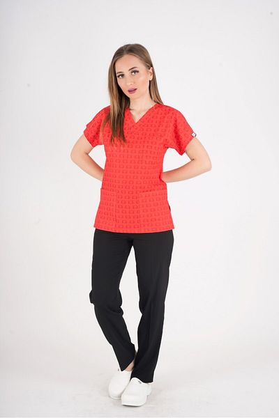 Nur Medikal Giyim Unisex Red Hearts Pattern Doctor Nurse Hospital Scrubs Uniform Set