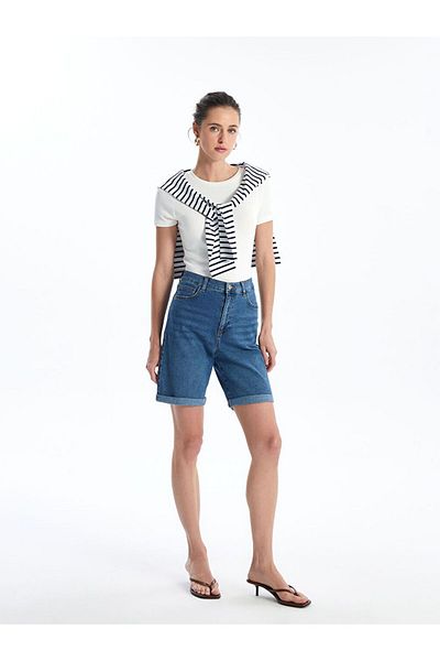 LC Waikiki Indigo Bermuda Fit Women's Jean Shorts