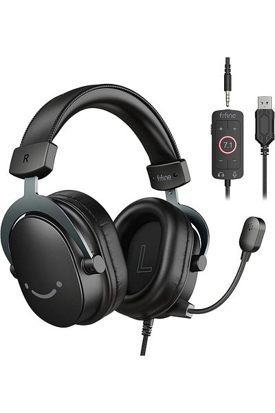 Fifine PC Gaming Headset, USB Headset with 7.1 Surround Sound, Detachable Microphone, Control Box, 3