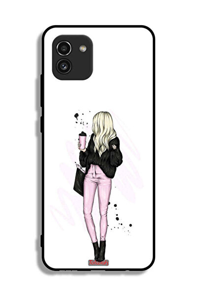 Tolwak Samsung Galaxy A03 Protective Case Cover Girl Holding Coffee Cup Art