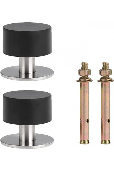 OEM Set of 2 door stops SDHFSGN, stainless steel/rubber, black/silver, 4.5 x 4.5 cm / 6 cm