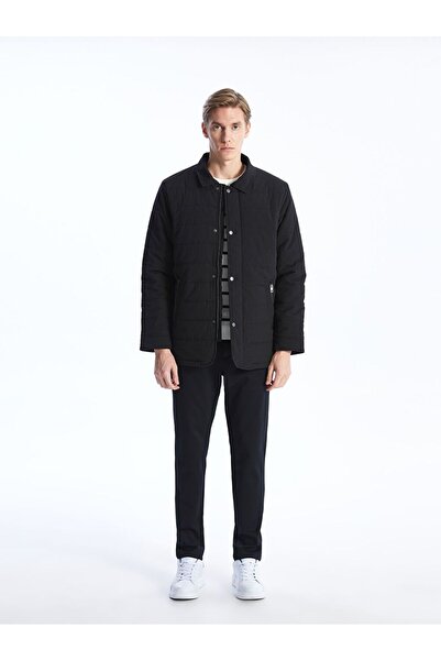 LC Waikiki Μαύρο Standard Fit Ανδρικό παλτό με γιακά πουκάμισο