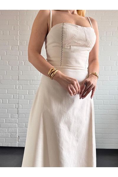 By Sümeyra Gültekin Thin Strap Cotton Fabric Long Dress