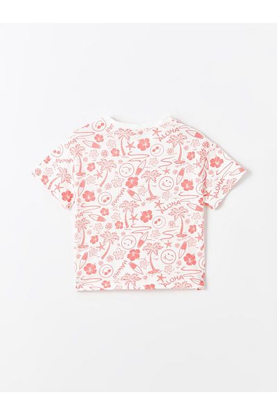 LC Waikiki Ecru Crew Neck Printed Short Sleeve Girl's Crop T-Shirt