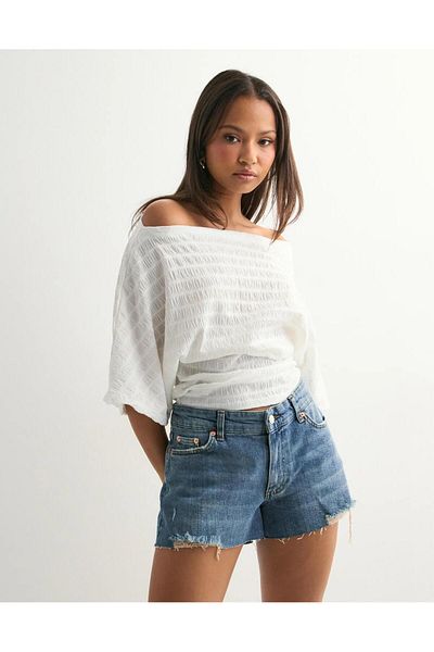 VibeGaia Pantaloni scurți albaștri cu talie înaltă cu ciucuri Pantaloni scurți casual de vară