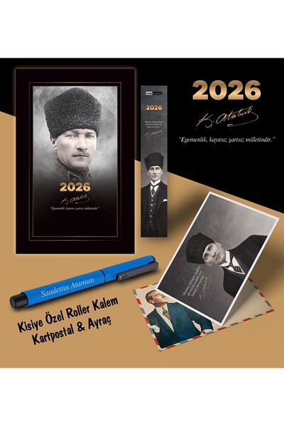 Mor kelebek Химикалка с отметки и картички с дневен ред на командира Ататюрк за 2026 г. - синя