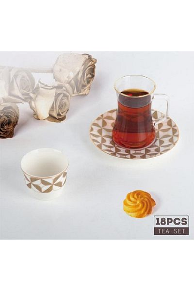 Bien Servi 18-Piece Lily Pattern Elegant Design Tea Set Multicolor