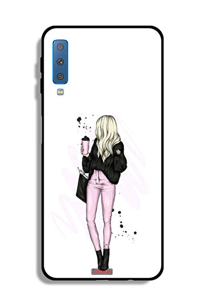 Tolwak غطاء حماية لهاتف Samsung Galaxy A7 (2018) بتصميم فتاة تحمل كوب قهوة