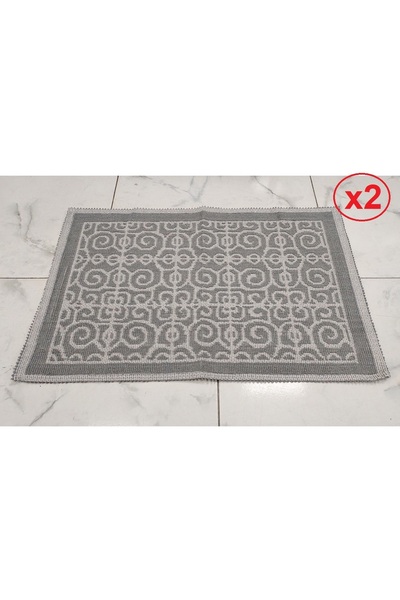 Mandaş 2 ADET Pamuklu Bukle Lüks Kilim (50x80)-Spiral Gri