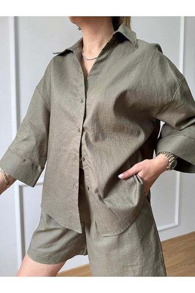 Size Özgü Khaki Straw Knitted Belt Suit