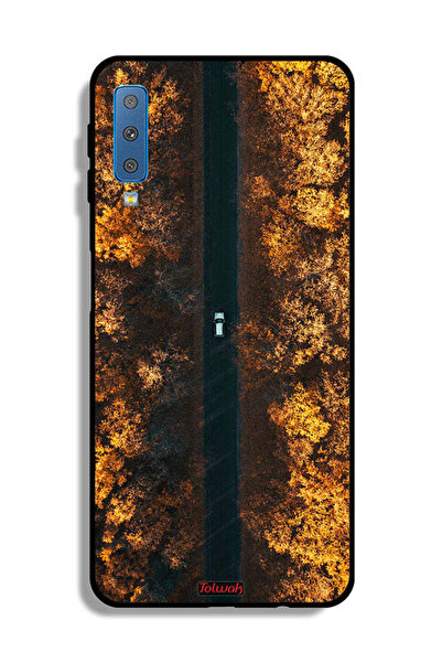 Tolwak غطاء حماية لهاتف Samsung Galaxy A7 (2018) مطبوع عليه صورة طريق في أشجار الخريف