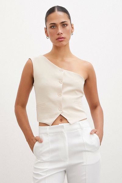 TRENDQUEL Single Shoulder Vest Beige