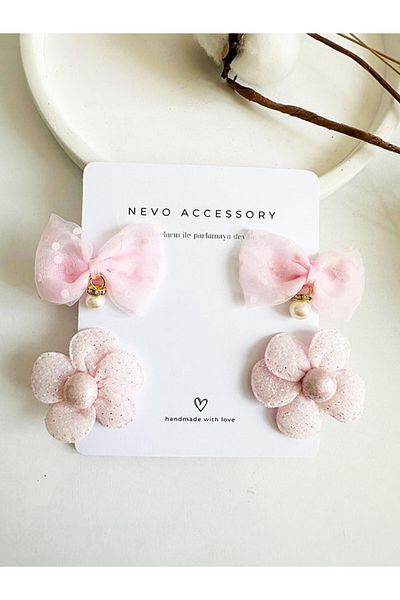NevoAccessory Children's Bow Pink 2-Piece Set Buckle Set