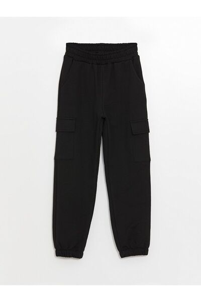 LC Waikiki Black Elastic Waist Cargo Sweatpants for Girls