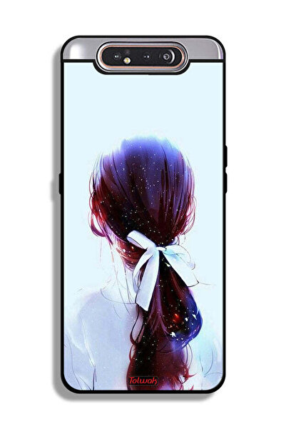 Tolwak غطاء حماية لهاتف Samsung Galaxy A80 بتصميم ربطة شعر مع رباط شعر وفن فتاة