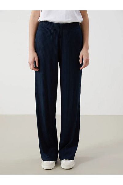 LC Waikiki Lcwaikiki Classic Navy Blue Elastic Waist Textured Women's Trousers
