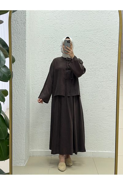 MİHRA STORE Orelinda Lace Detailed Skirt Suit-Eu3008 Brown