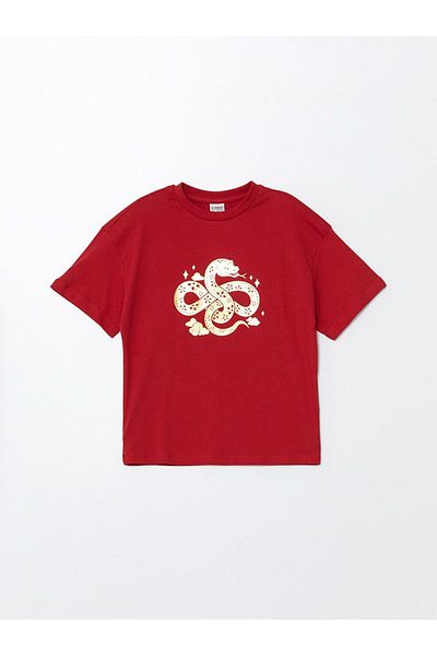 LC Waikiki Red Crew Neck Girl's T-Shirt