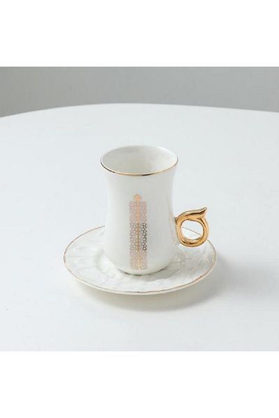 Bien Servi 6-Piece Elegant Design High Quality Turkish Tea Set White and Gold
