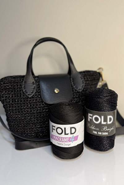 BD fold yarn طقم حقائب عصرية طقم حياكة أسود شريط لامع بوليستر مكرامية رقم 4