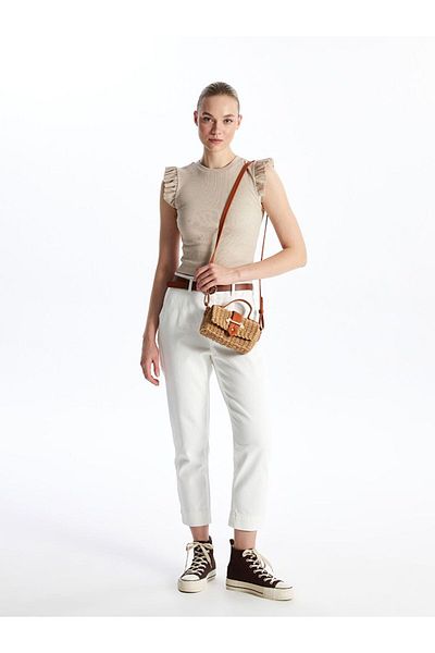 LC Waikiki Brown Women's Straw Shoulder Bag