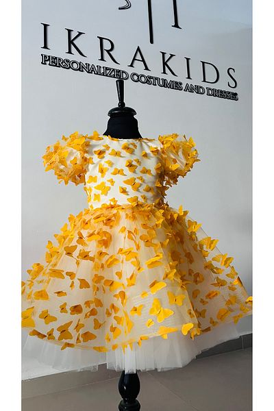 İkrabutikbursa Yellow Butterfly Girl's Dress - Puffy, Lined, Short Sleeve Special Design