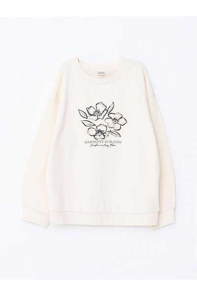LC Waikiki Beige Crew Neck Girl's Thick Sweatshirt and Leggings