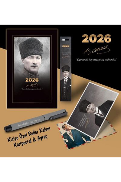 Mor kelebek Химикалка с отметки и картички с Дневен ред на Командир Ататюрк за 2026 г. - сива