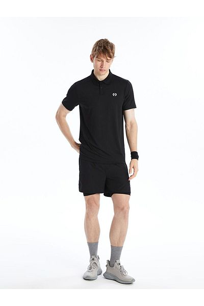 LC Waikiki Black Polo Neck Short Sleeve Combed Cotton Men's T-Shirt