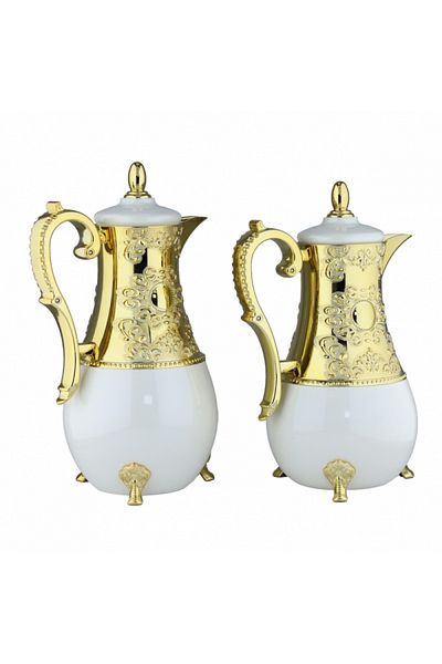 Dania 2-piece white and gold tea and coffee thermos set
