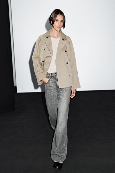 Massimo Dutti Yakası düğmeli kısa trençkot