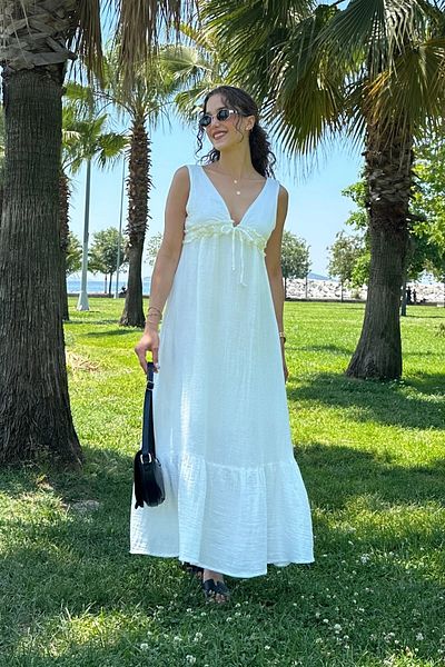 Le Savu SHILSEE ΓΥΝΑΙΚΕΙΟ ΦΟΡΕΜΑ ΜΟΥΣΛΙΝΑ ΛΕΥΚΟ