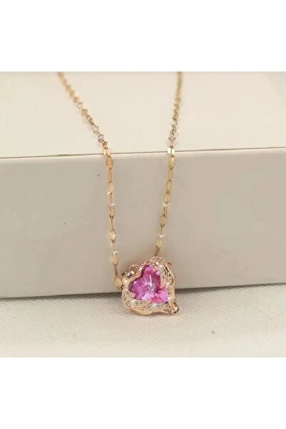 Choice قطعة واحدة من قلادة قلب المحيط المرصعة بالزركون البرونزي على شكل زوجين رومانسيين باللون الذهبي الأصفر الفاتح